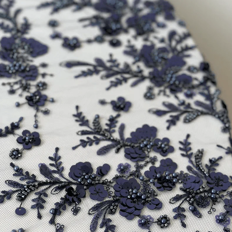 Green Sequin Embroidered Floral Tulle Lace Fabric - Image 5