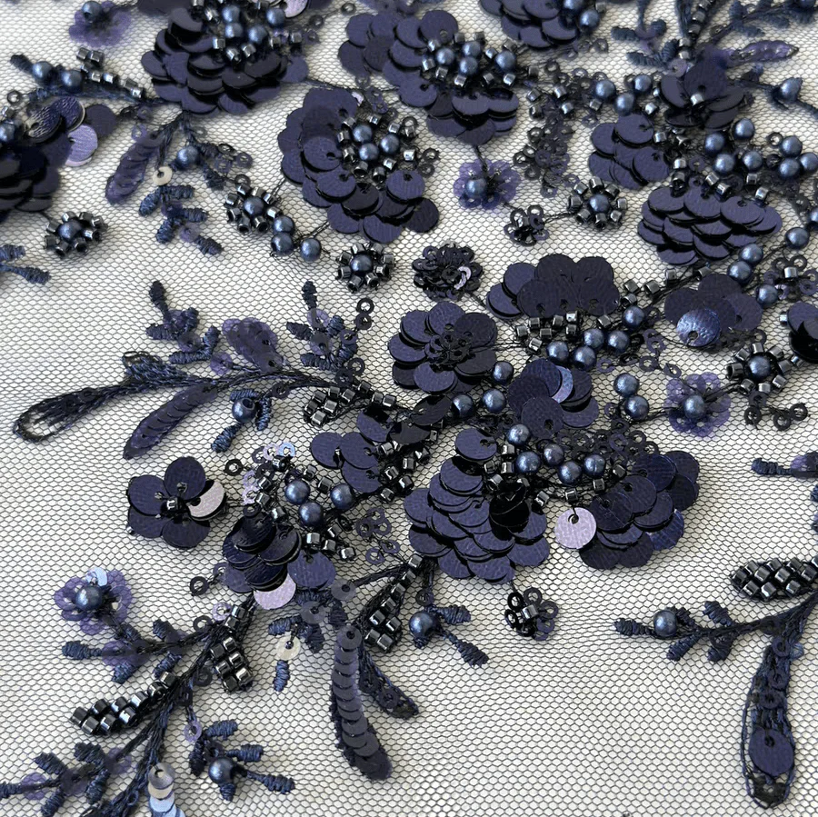 Green Sequin Embroidered Floral Tulle Lace Fabric - Image 6