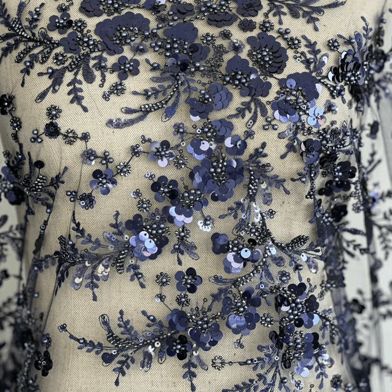 Green Sequin Embroidered Floral Tulle Lace Fabric - Image 8