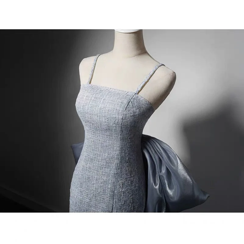 Grey Tweed Slip Formal Dress With Bow Tie - Plus Size - Image 4