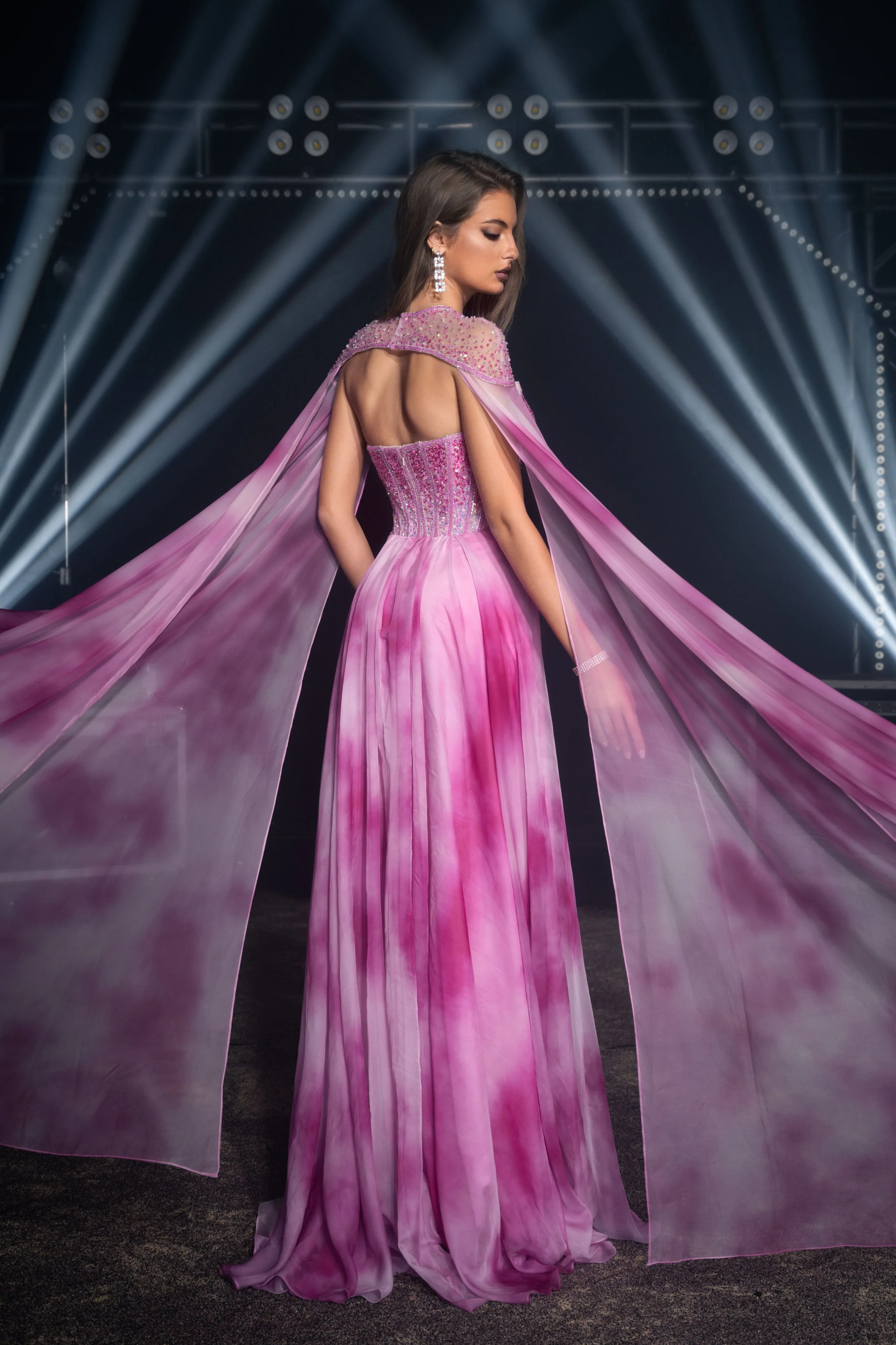 Hot Pink Prom Dress - Embellished Gown with Cape Sleeves - Sparkly Maxi Dress - Sequin Evening Gown Plus Size - Image 2