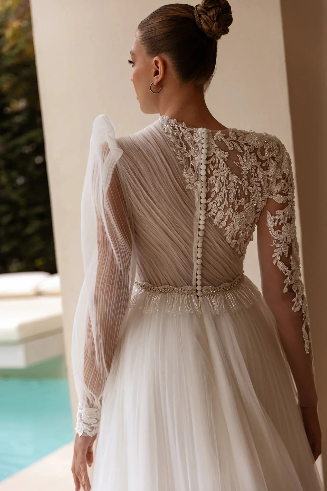 White One-Shoulder Lace Wedding Dress with Single Long Sleeve and Floor-Length Train - Plus Size-Hudson - Image 2
