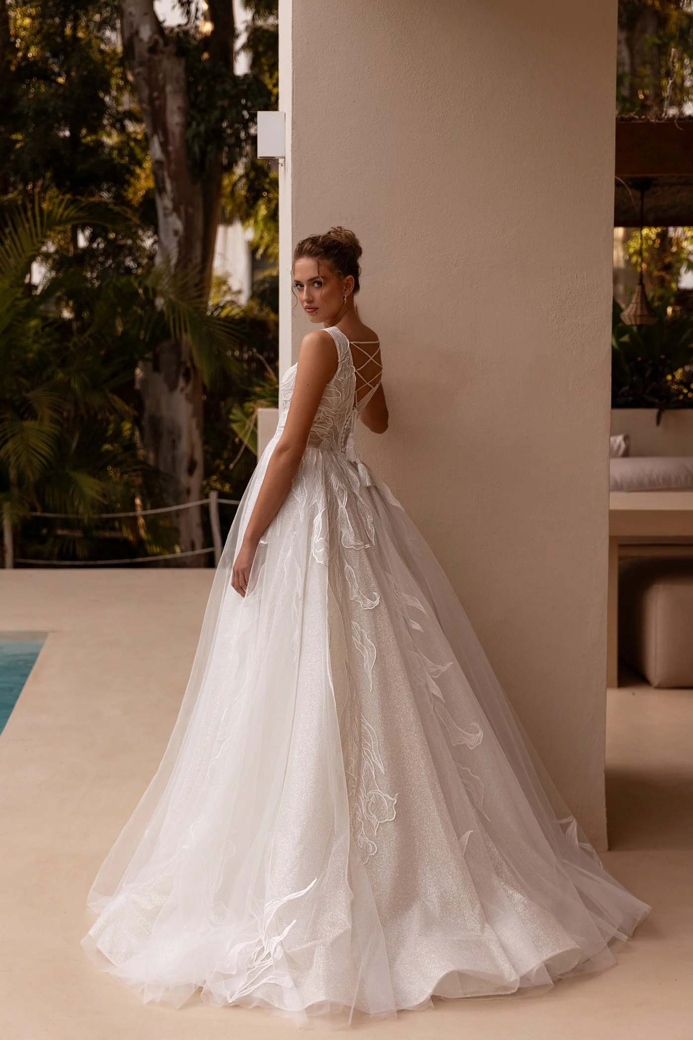 White V-Neck Lace Wedding Dress with Flowing Tulle Train - Plus Size-Imre - Image 4