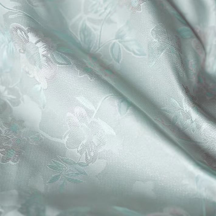 Mint Floral Silk Jacquard Fabric with Floral Pattern