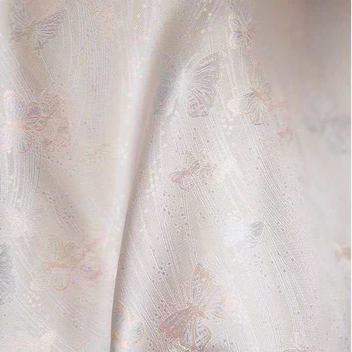 Iridescent Silk Brocade with Butterfly Pattern in Soft Beige - Image 2