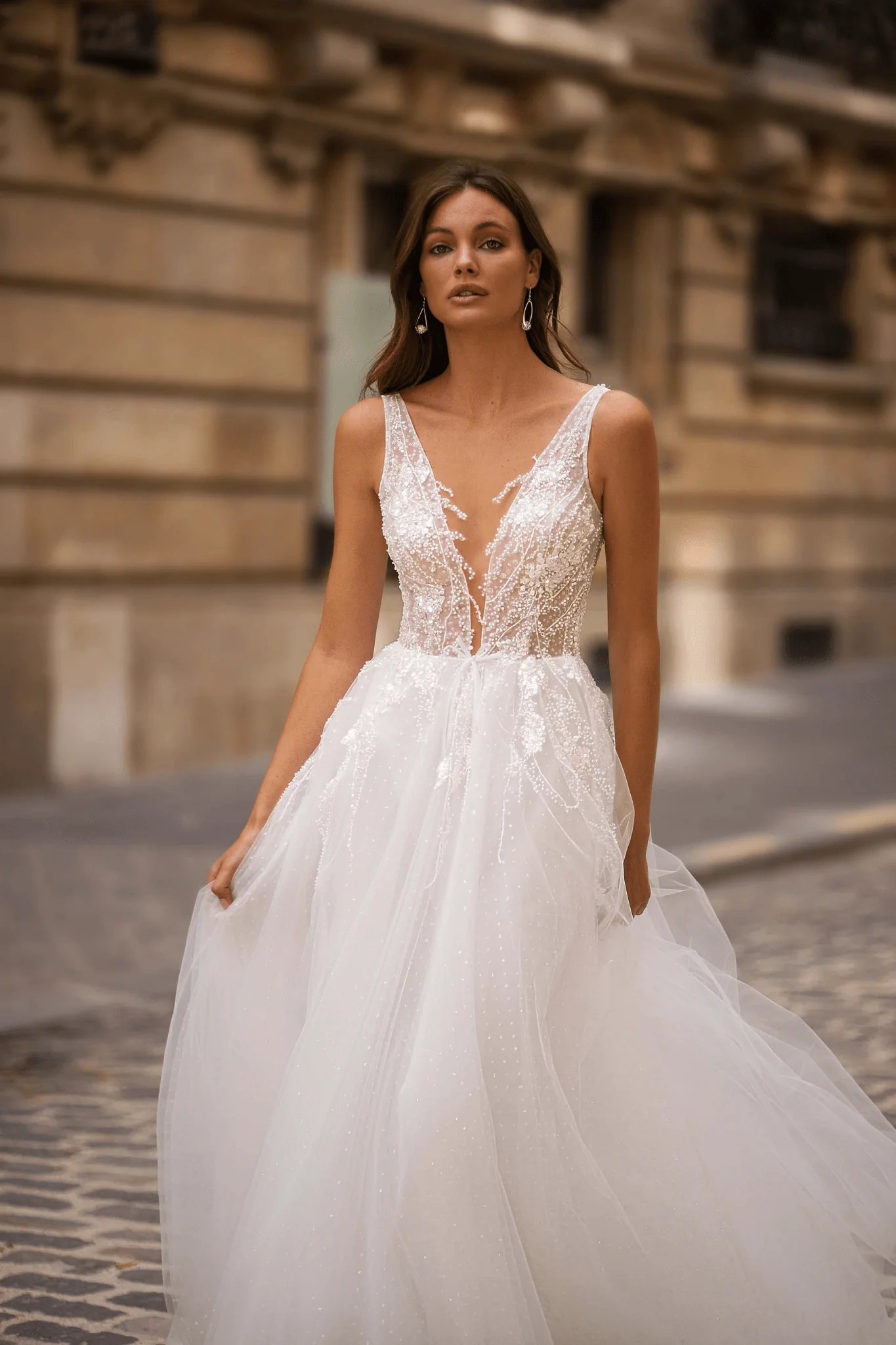Ivory Aline Ball Gown Wedding Dress - Floral Applique Dress and Floral Wedding Dress with Tulle Plus Size - Image 3