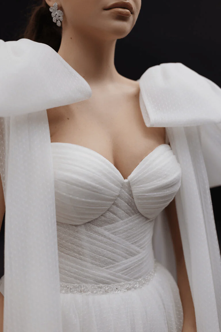 Ivory Aline Ball Gown Wedding Dress - Layered Wedding Dress with Removable Bows Plus Size - MARY - Image 5