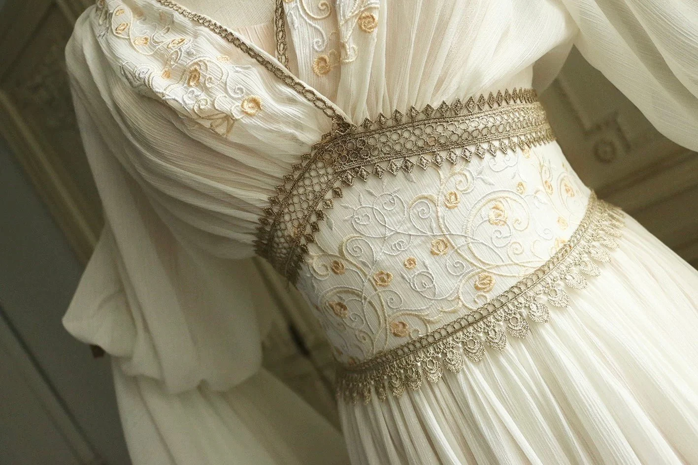 Ivory Fantasy Goddess Dress with Embroidered Details - Fantasy Dress with Flowing Sleeves and Corset Plus Size - Image 15
