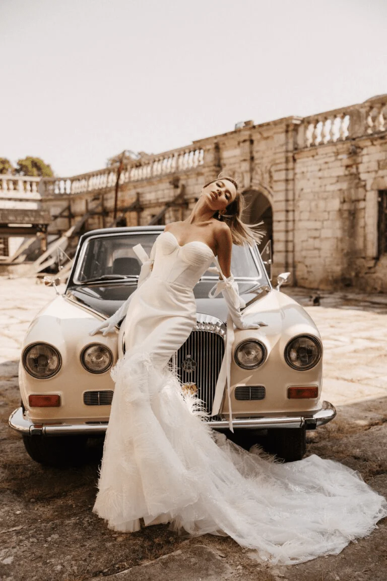 Ivory Mermaid Wedding Dress - Strapless Sweetheart Neckline Wedding Dress with Bow - Feather Wedding Dress Plus Size - POLLINI - Image 6