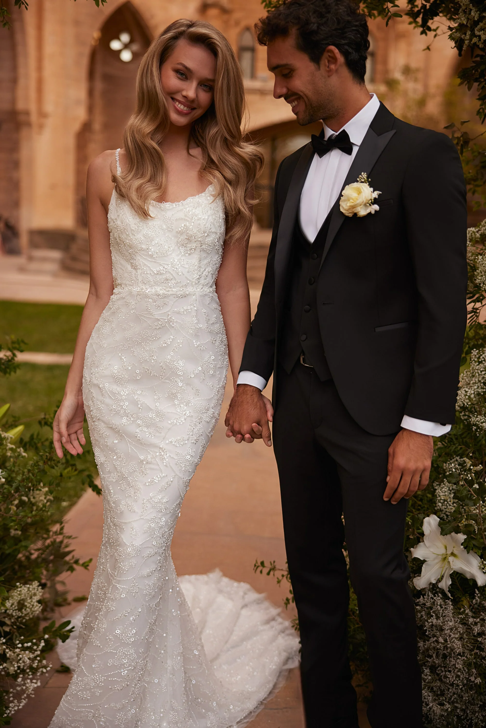 Ivory Mermaid Wedding Dress with Spaghetti Straps – Beaded Cowl Back Wedding Gown with Train Plus Size - Image 3