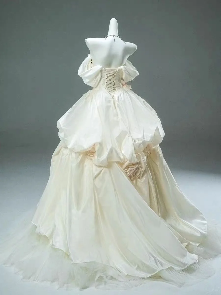 Ivory White Satin and Tulle Vintage Ball Gown Evening Dress Wedding Dress - Plus Size - Image 3