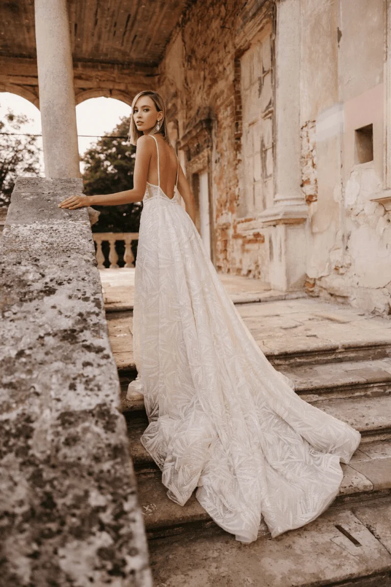 Ivory Romantic Sexy Wedding Dress - Romantic Lace Low back Wedding Dress - Aline Ball Gown Wedding Dress Plus Size - EVELINA - Image 2