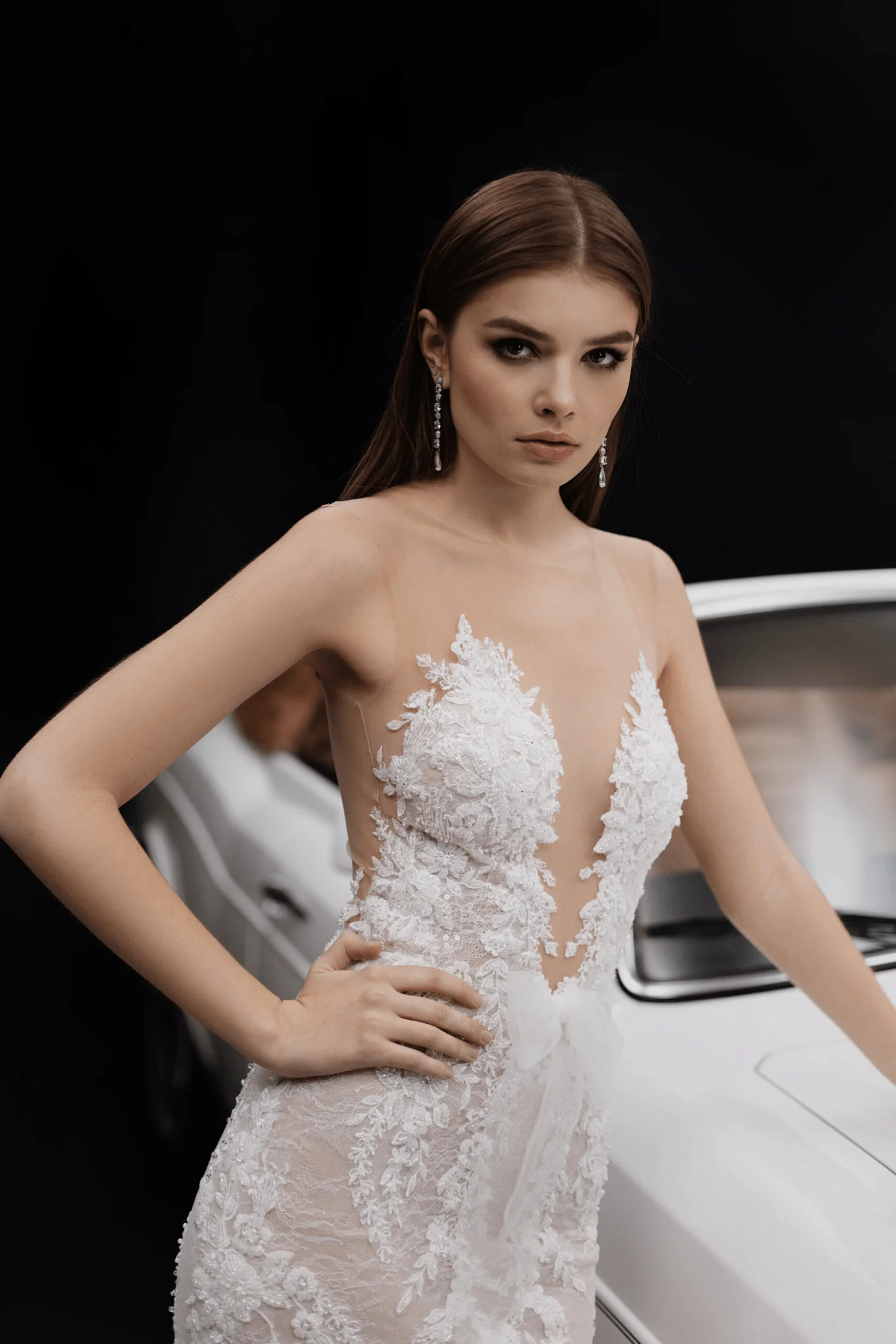 Ivory Tulle Mermaid Wedding Gown - Bridal Gown with Plunging V-neck - Floral Applique Dress Plus Size - KERRY - Image 7