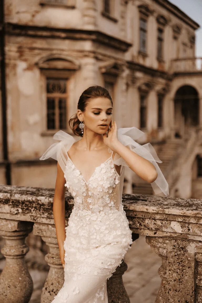 Ivory Tulle Mermaid Wedding Gown - Open Back Mermaid Wedding Dress - Floral Lace Wedding Dress Plus Size - MIRANDA - Image 5