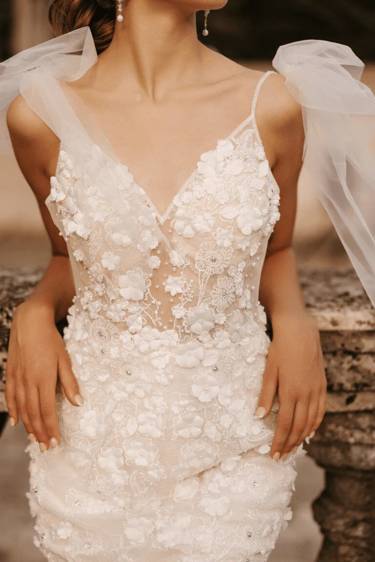 Ivory Tulle Mermaid Wedding Gown - Open Back Mermaid Wedding Dress - Floral Lace Wedding Dress Plus Size - MIRANDA - Image 6