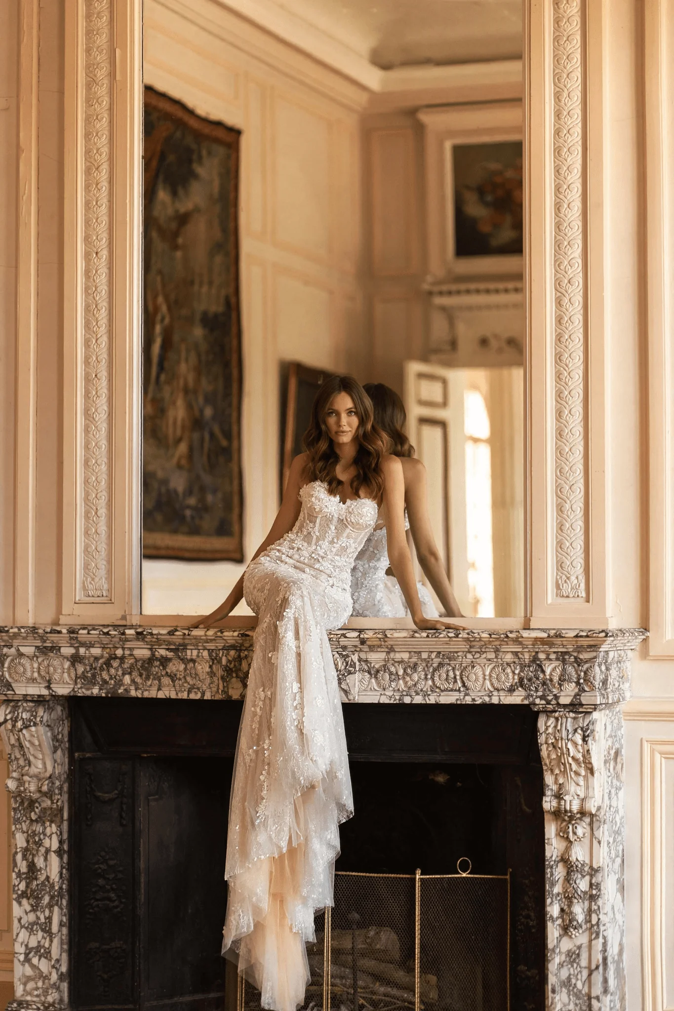 Ivory Tulle Mermaid Wedding Gown - Strapless Sweetheart Neckline Wedding Dress - Sequin Appliqué Wedding Dress Plus Size - Image 3