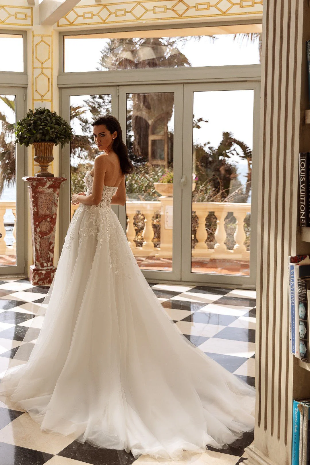 White Strapless Ball Gown Wedding Dress with Floral Accents and Timeless Elegance - Plus Size-Kaya - Image 6