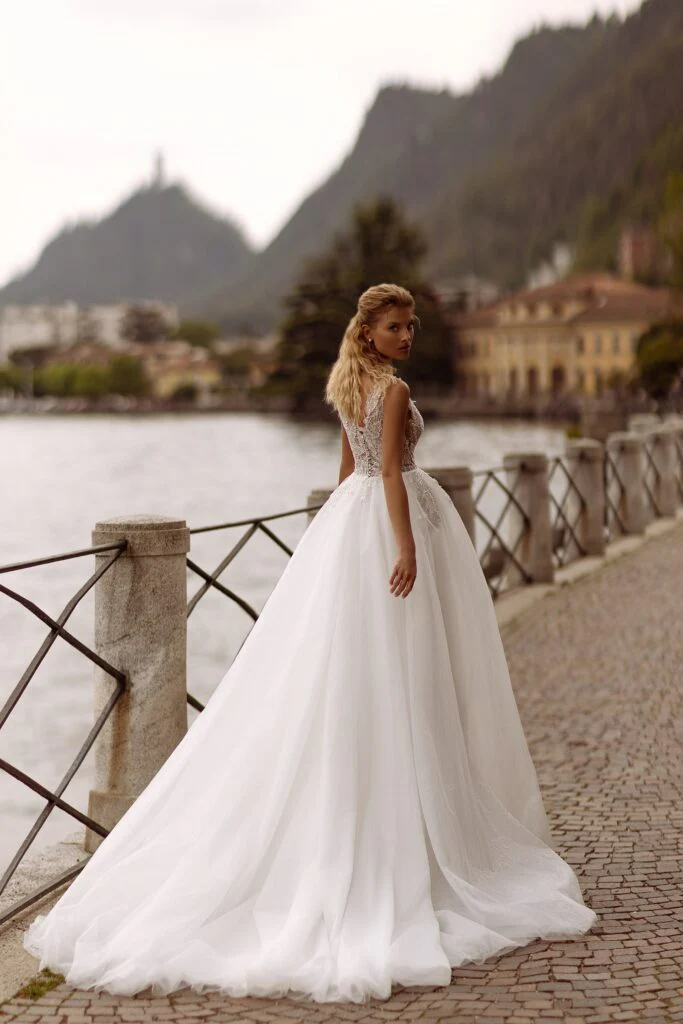 Lace Bodice Wedding Gown - Aline Wedding Dress with Lace Sleeves - Sleeveless Ball Gown Wedding Dress Plus Size - Image 2