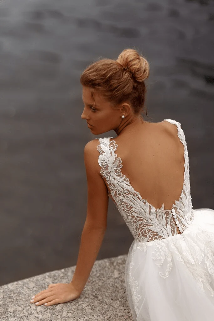 Lace Bodice Wedding Gown - Open Back Wedding Dress with Lace strap - Sleeveless Ball Gown Wedding Dress Plus Size - Image 4