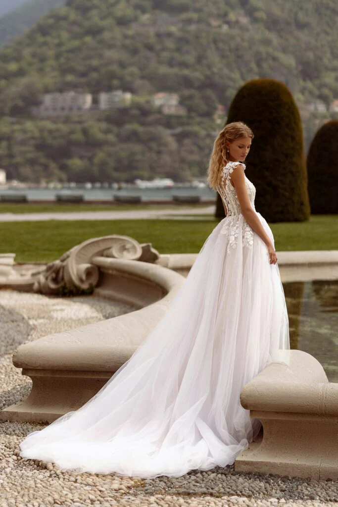 Lace Corset Wedding Dress - Floral Tulle Wedding Dress with High Slit - Sleeveless Ball Gown Wedding Dress Plus Size - Image 2