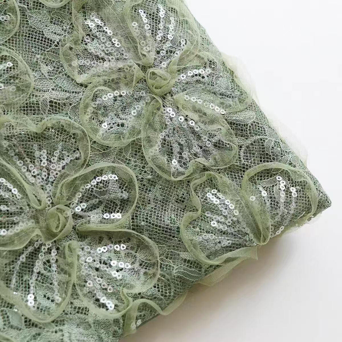 Lace Floral Appliqué with Sequin Embellishments for Dresses, Costumes, and Custom Fabric - Image 3