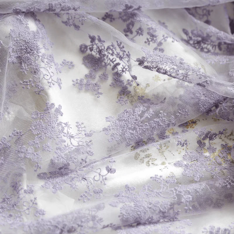 Lavender Floral Embroidered Tulle Fabric