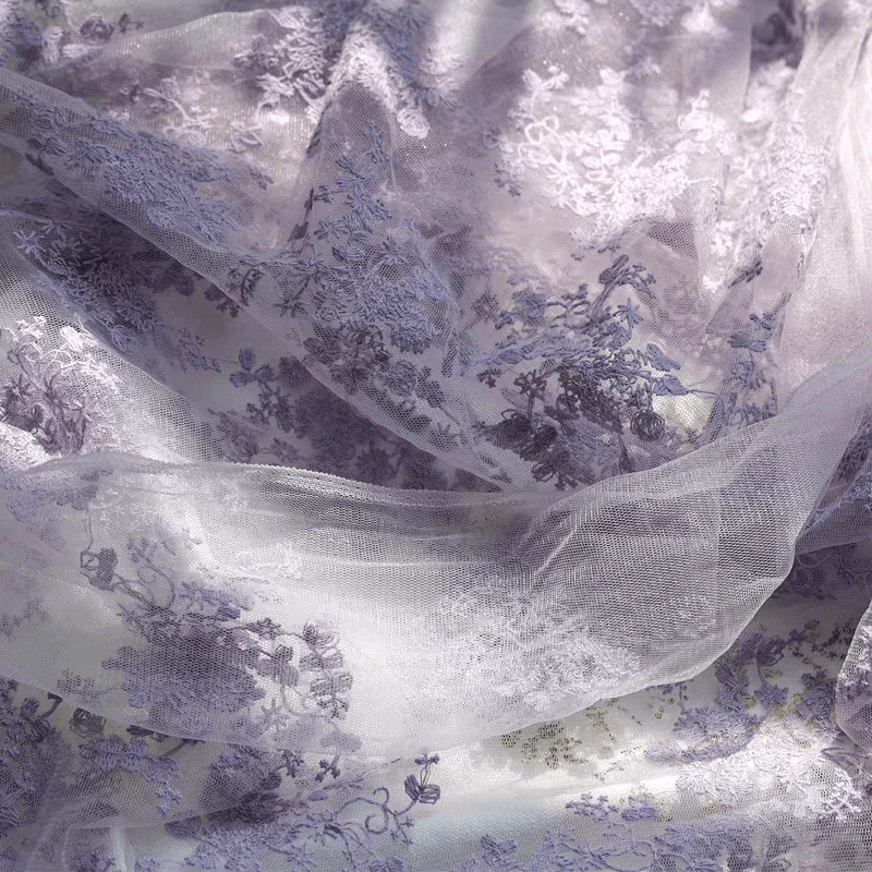 Lavender Floral Embroidered Tulle Fabric - Image 2