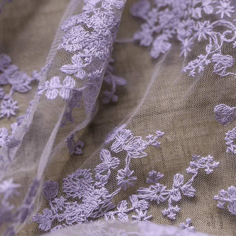 Lavender Floral Embroidered Tulle Fabric - Image 3