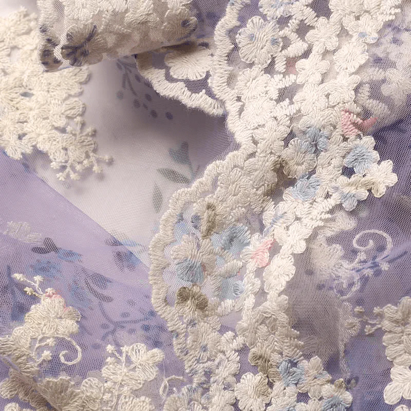 Lavender Floral Embroidered Tulle Fabric - Image 2