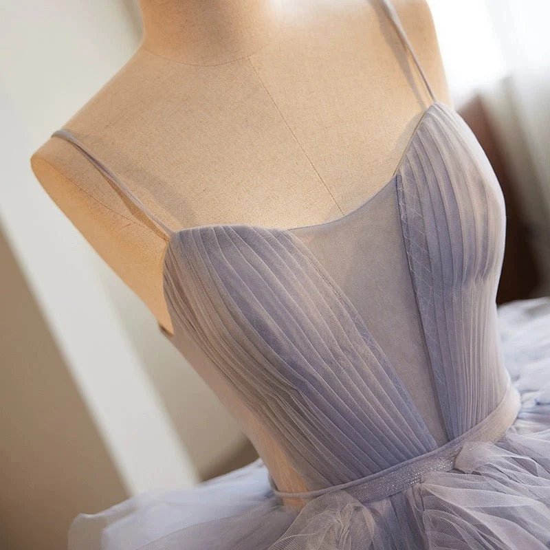 Light Blue Layered Tulle Party Dress - Spaghetti Strap and Corset Back Wedding Dress Plus Size - Image 4
