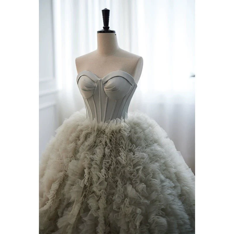Light Grey Tulle Evening Dress - Corset Back Wedding Dress Plus Size - Image 4