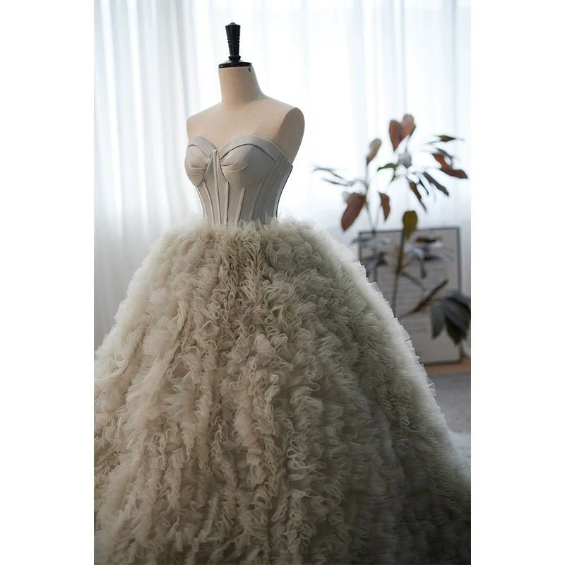 Light Grey Tulle Evening Dress - Corset Back Wedding Dress Plus Size - Image 5