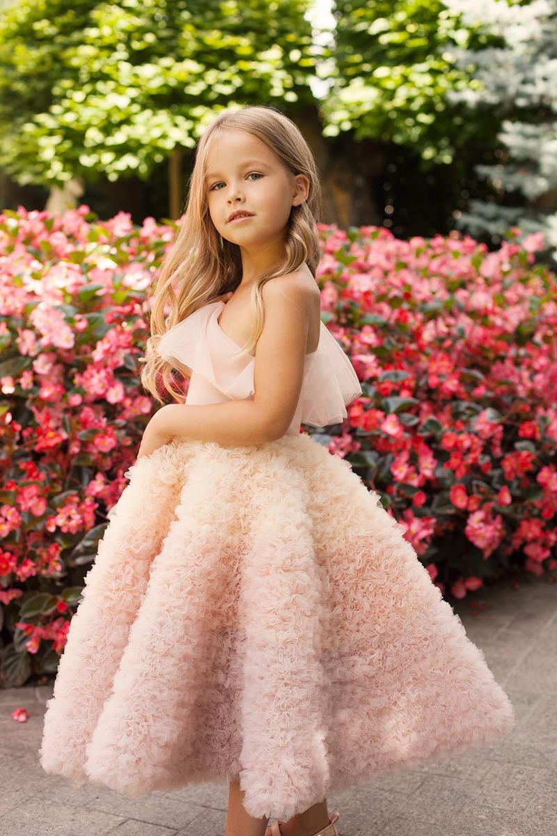 Lilac Pink Peach Ombre One-Shoulder Plus Size Girl’s Dress – Aurora Asymmetric Midi Tulle Gown with Frill for Summer Parties - Image 5