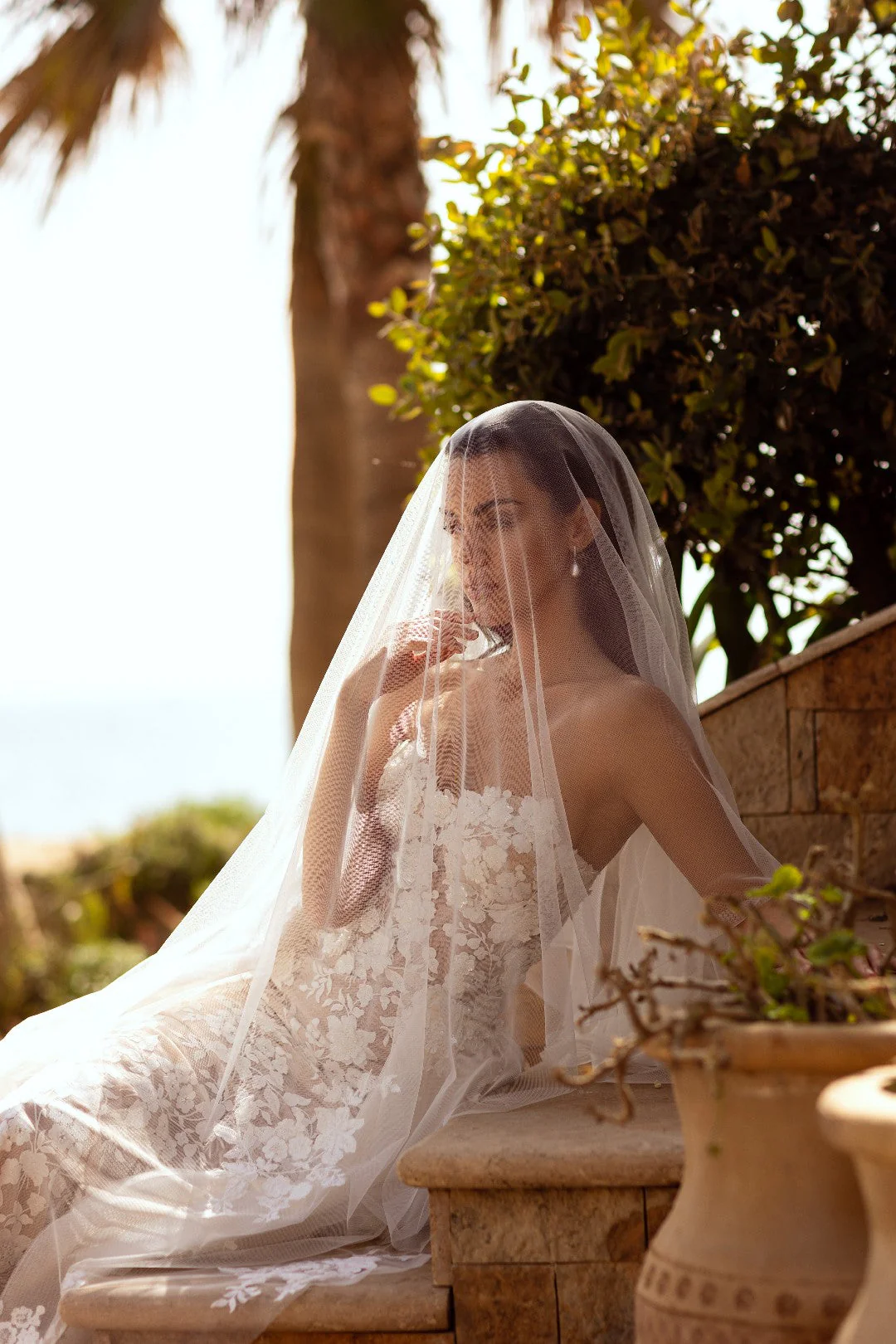 White Strapless Floral Lace Wedding Dress with Flowing Train - Plus Size-Lilian - Image 4