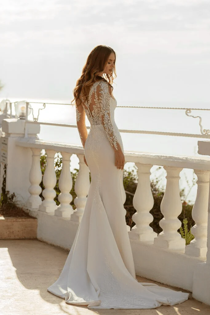 Long Sleeve Lace Bridal Gown - Lace Bodice Wedding Gown - Mermaid Wedding Gown Plus Size - Image 2
