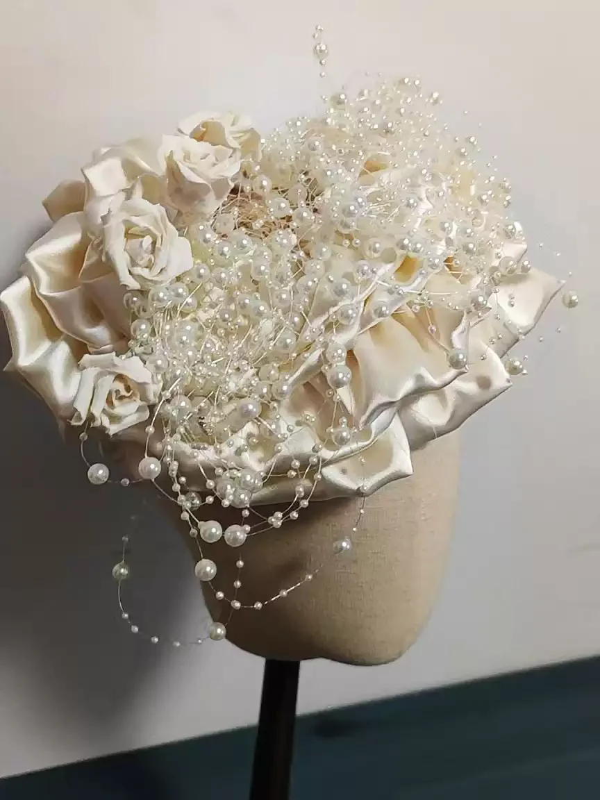 Luminous Bridal White Fascinator - Elegant White Hat with Pearl Embellishments - Image 3