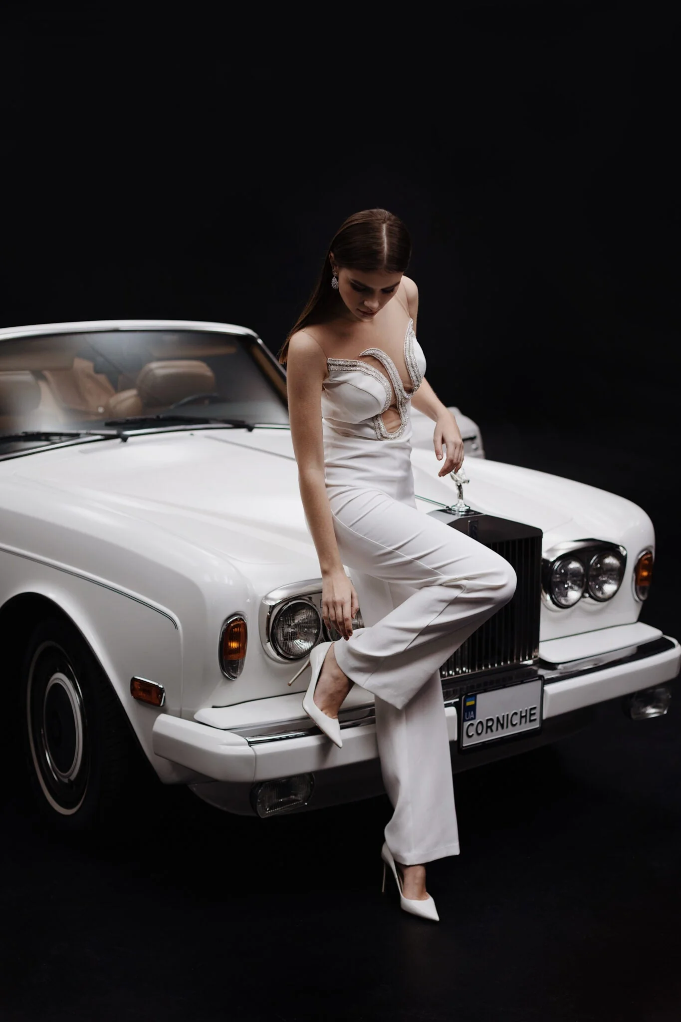 Luxurious Beaded Bodice Plus Size Wedding Jumpsuit with Classic Tailored Pants With Open Back - Image 6