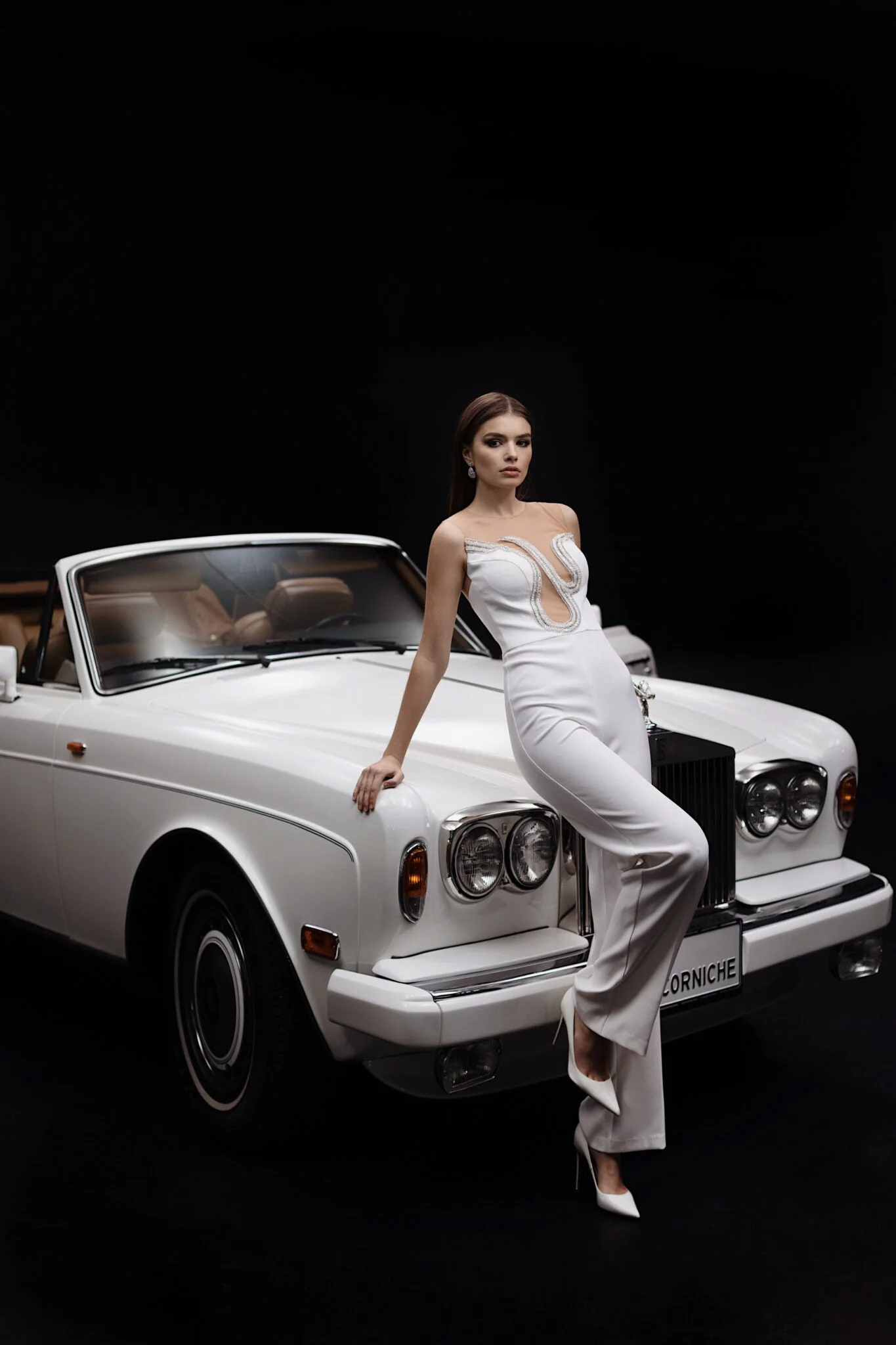 Luxurious Beaded Bodice Plus Size Wedding Jumpsuit with Classic Tailored Pants With Open Back - Image 7