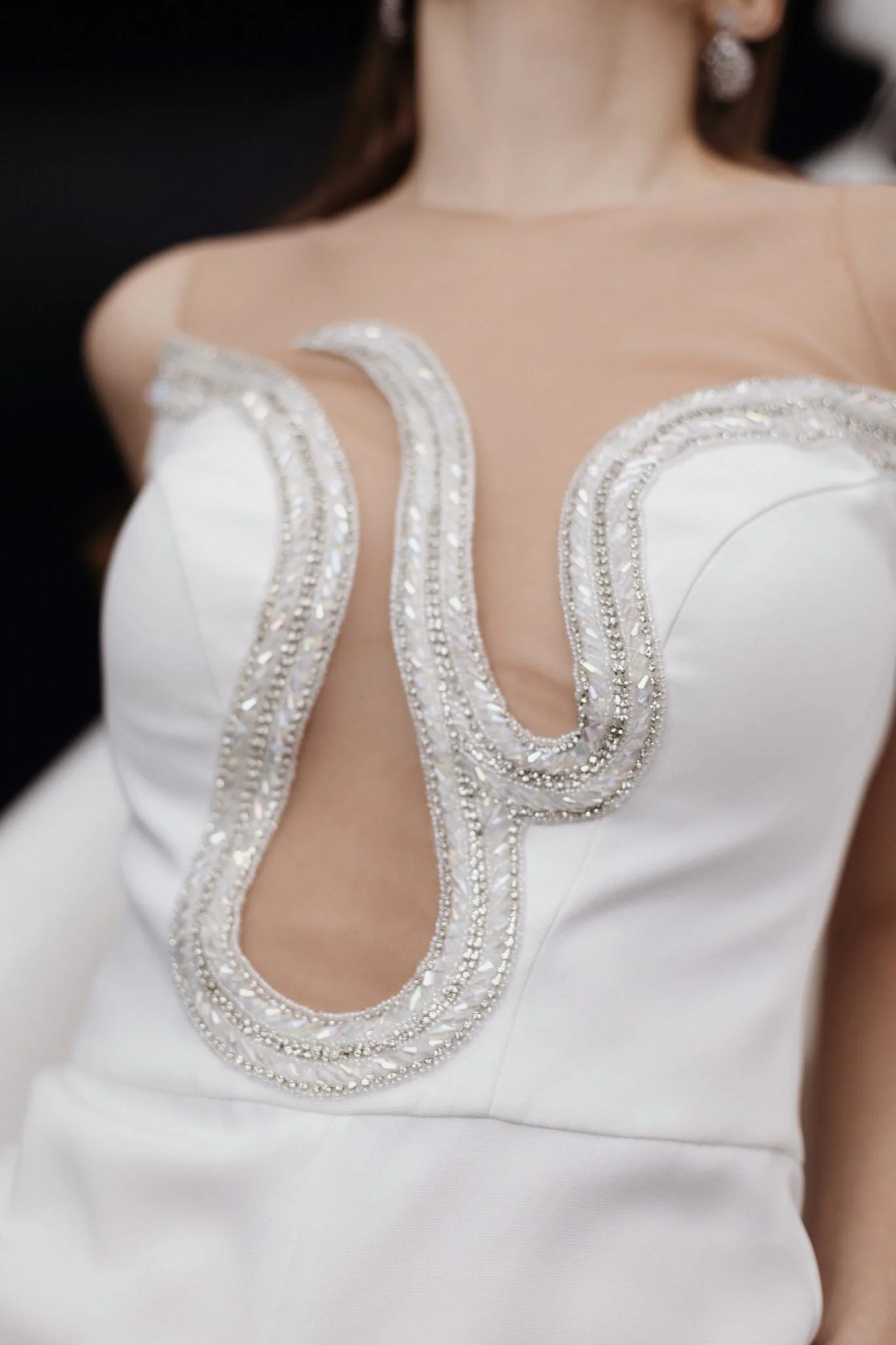 Luxurious Beaded Bodice Plus Size Wedding Jumpsuit with Classic Tailored Pants With Open Back - Image 8