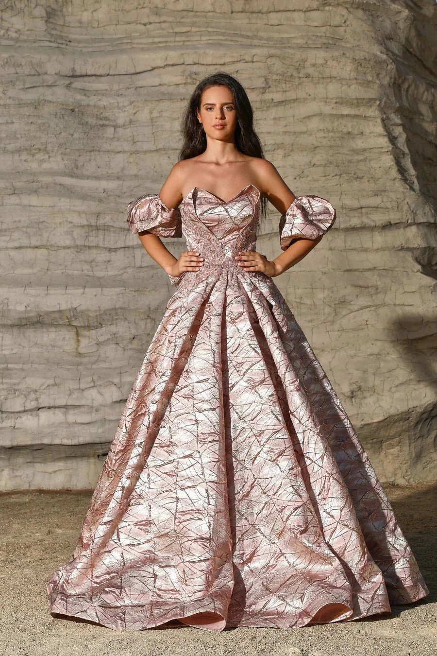 Luxurious Pink Ball Gown with Off-Shoulder Puff Sleeves - Designer Evening Dress and Pretty Sequin Dress Plus Size
