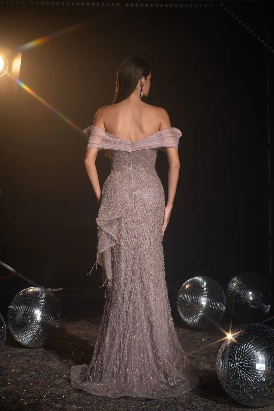 Luxurious Dusty Pink Sequin Evening Gown with Off-Shoulder and Strapless Glitter Dress - Pretty Sequin Dress and Designer Sequin Gown Plus Size - Image 2