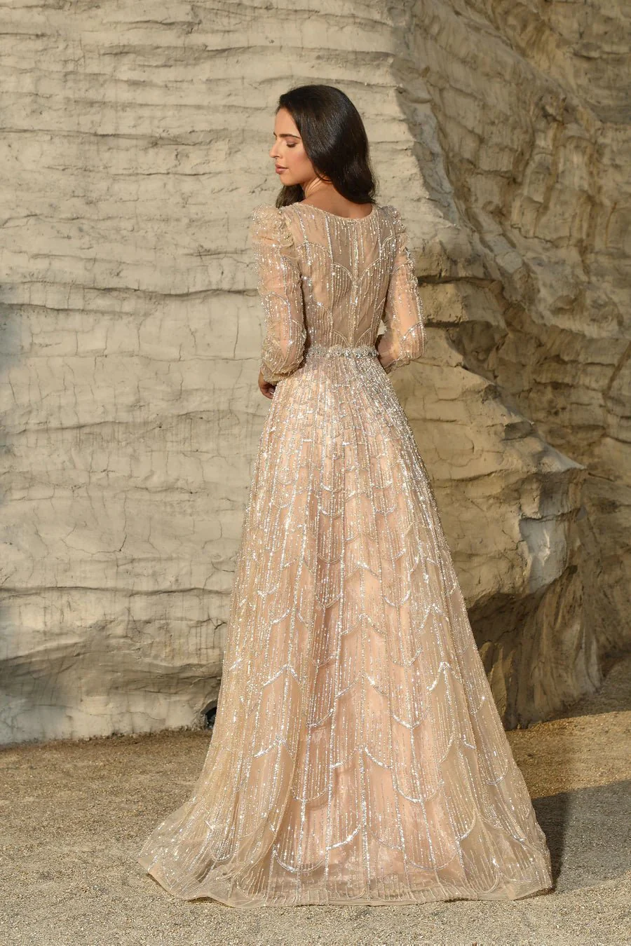 Luxurious Turquoise Sequin Evening Gown with Long Sleeves - Pretty Sequin Dress and Designer Sequin Gown Plus Size - Image 10