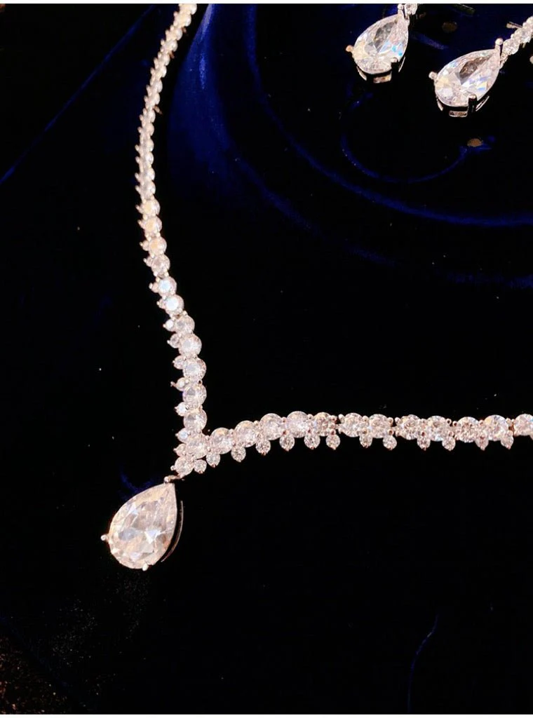 Luxurious Waterdrop Zircon Crystal Necklace Set - Minimalist Bridal Accessories Jewelry Set - Image 4