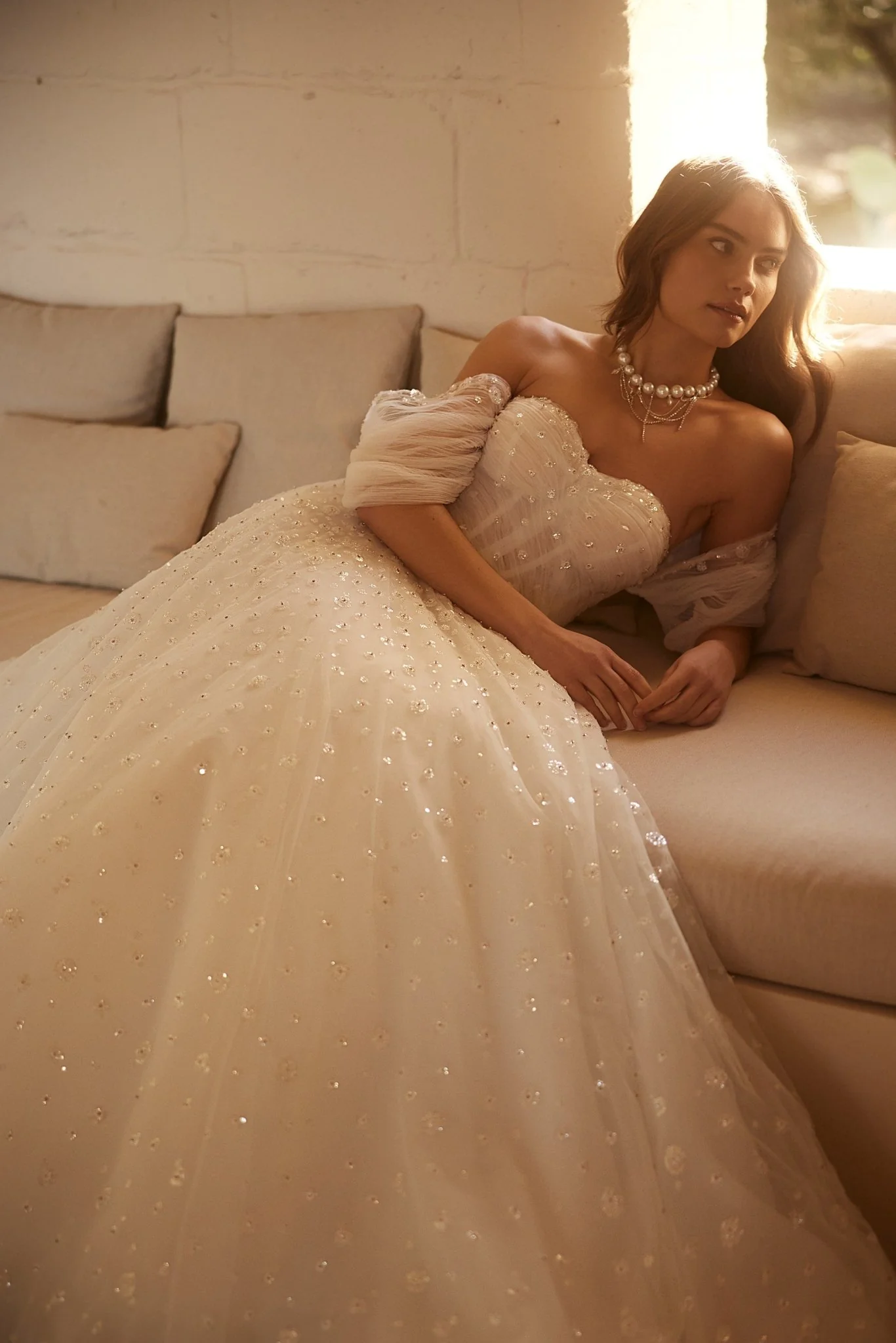 Luxury Sequined Off-Shoulder Wedding Dress with Elegant Train Plus Size - Image 5