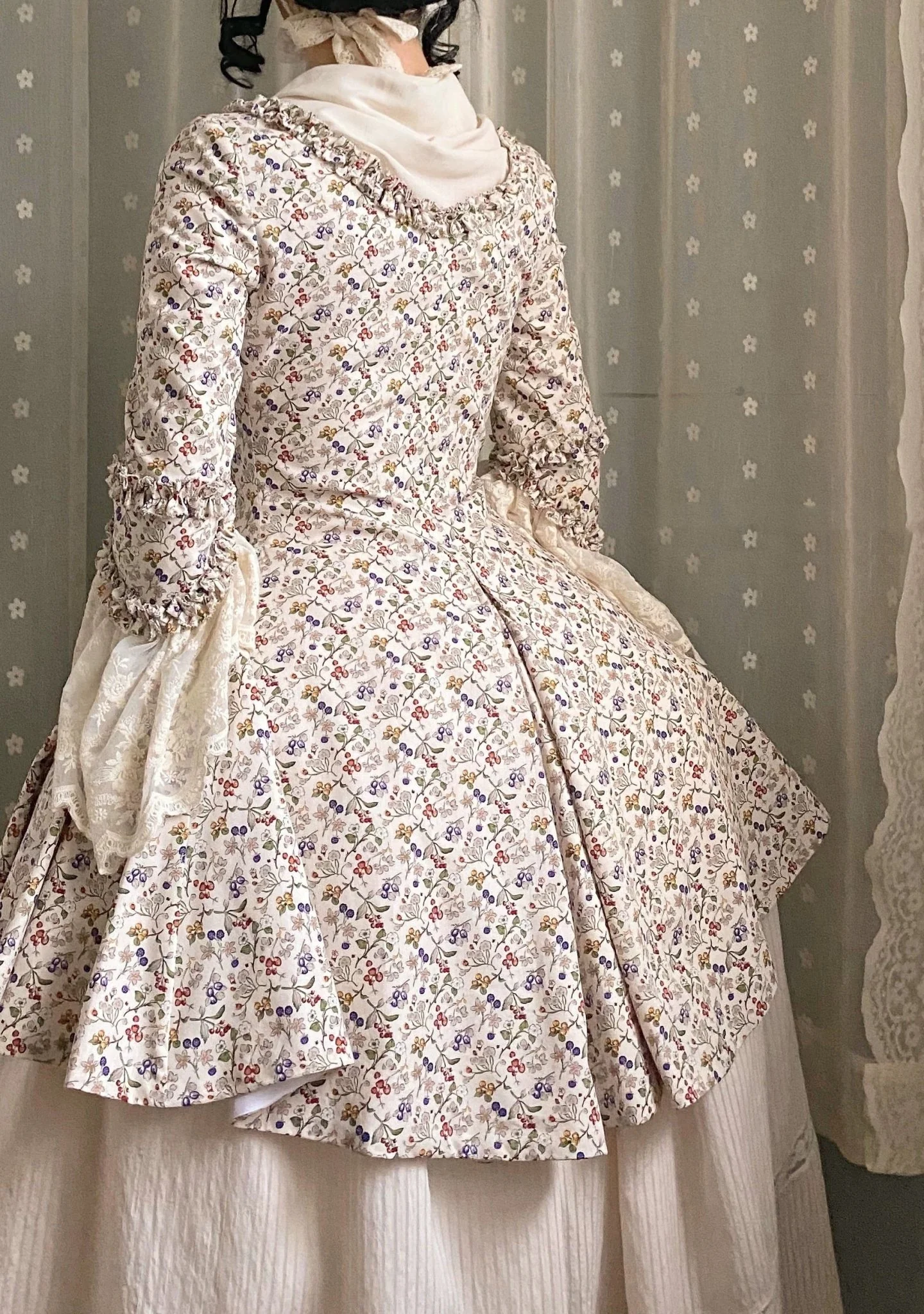 Marie Antoinette Pastel Green and Pink Floral Ball Gown - Rococo Style Dress and Corset Back Wedding Dress with Floral Accents Plus Size - Image 4