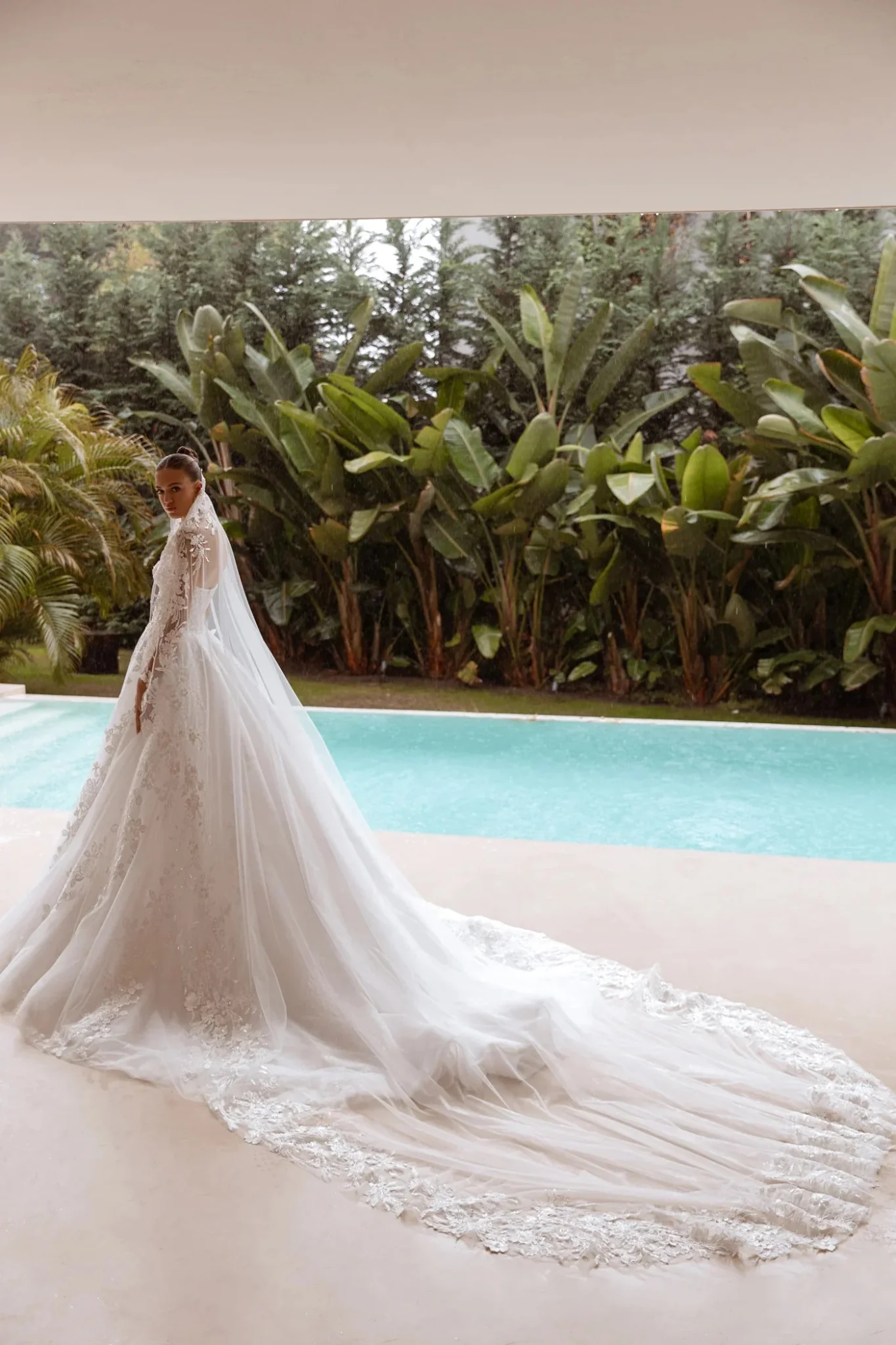 White Strapless Lace Ball Gown Wedding Dress with Sheer Floral Bodice - Plus Size-Melora - Image 4