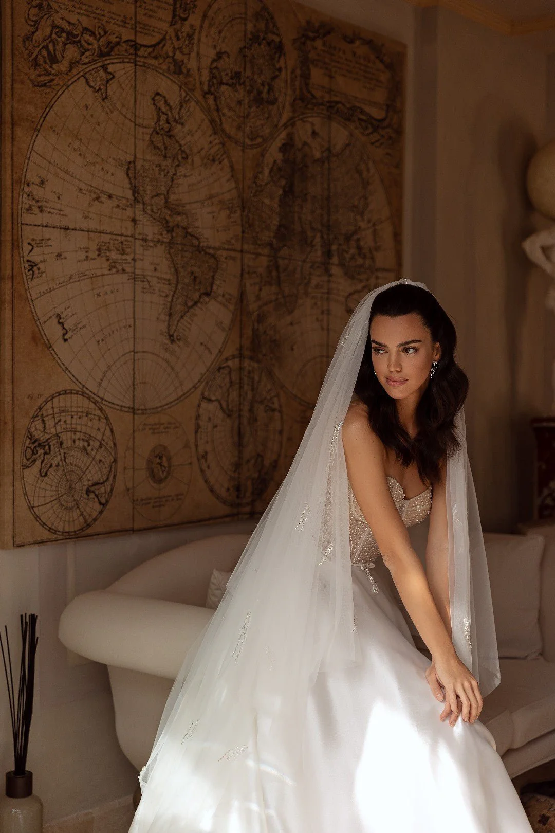 White Silk Ball Gown Wedding Dress with Jeweled Lace Bodice - Plus Size-Merita - Image 3