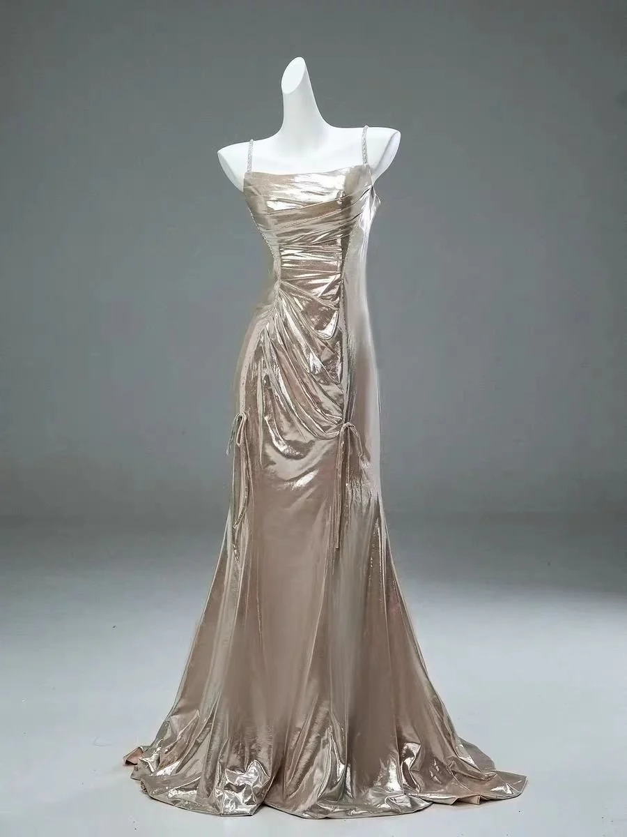 Champagne Satin Floor Length Evening Gown - Plus Size