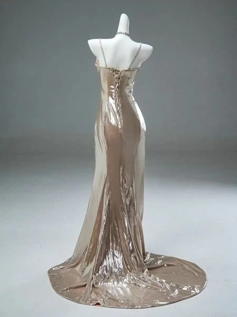 Champagne Satin Floor Length Evening Gown - Plus Size - Image 2