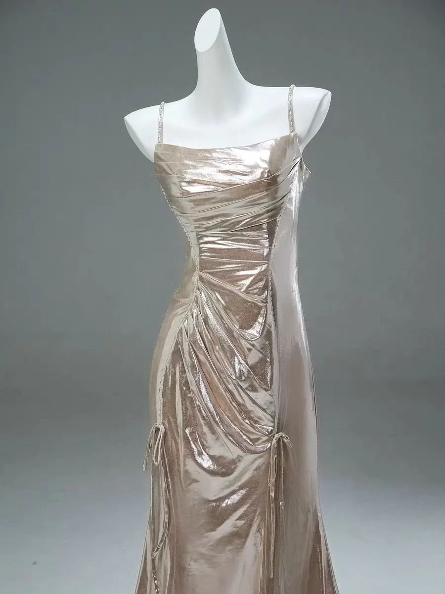 Champagne Satin Floor Length Evening Gown - Plus Size - Image 5